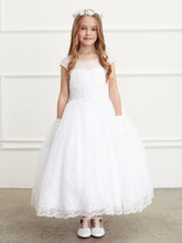 Communion Long Dress With Illusion Neckline Lace Bodice Tulle Skirt