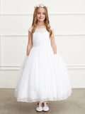 Communion Long Dress With Illusion Neckline Lace Bodice Tulle Skirt