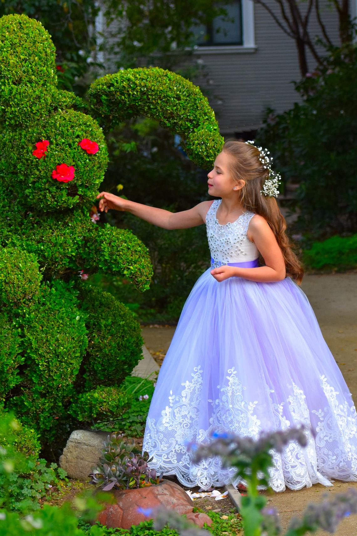 Wedding Party Flower Girl Purple Satin Tulle Communion Pageant Gown