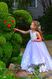 Wedding Party Flower Girl Purple Satin Tulle Communion Pageant Gown