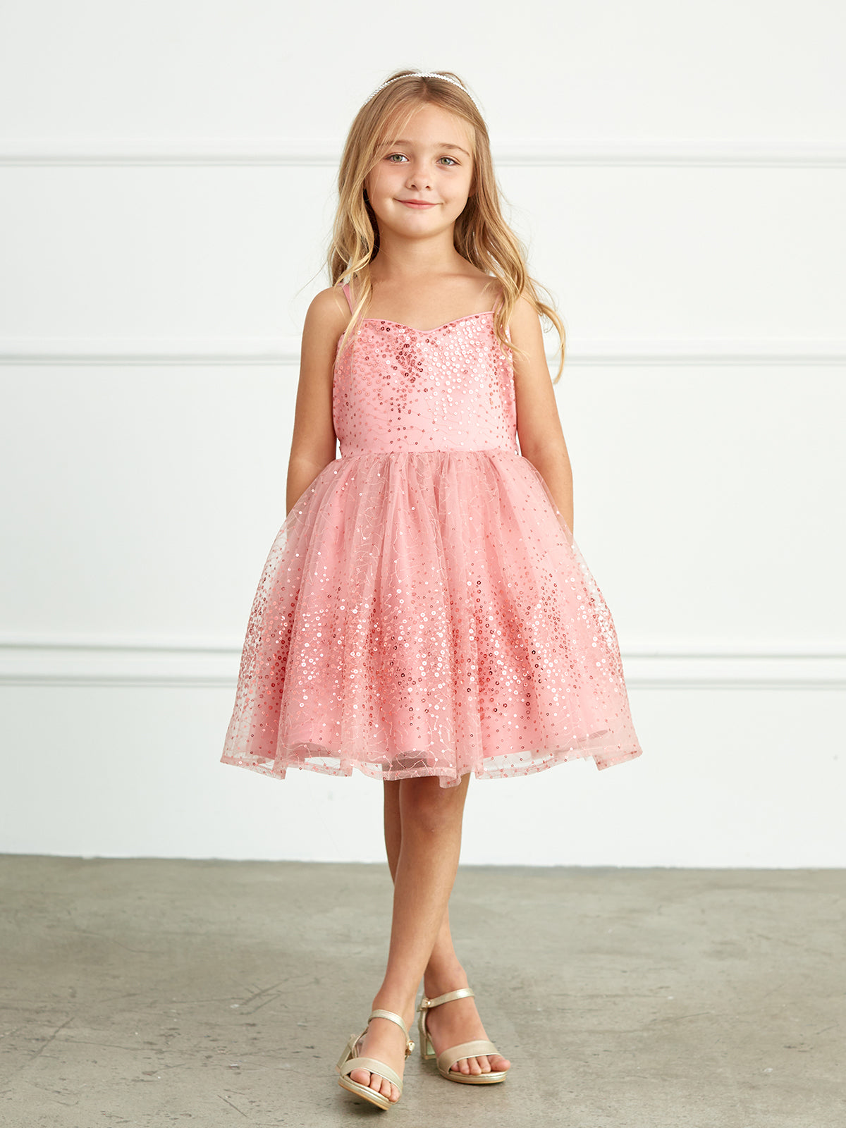 Girls Short Tulle Sequined Pageant Flower Girl Dress