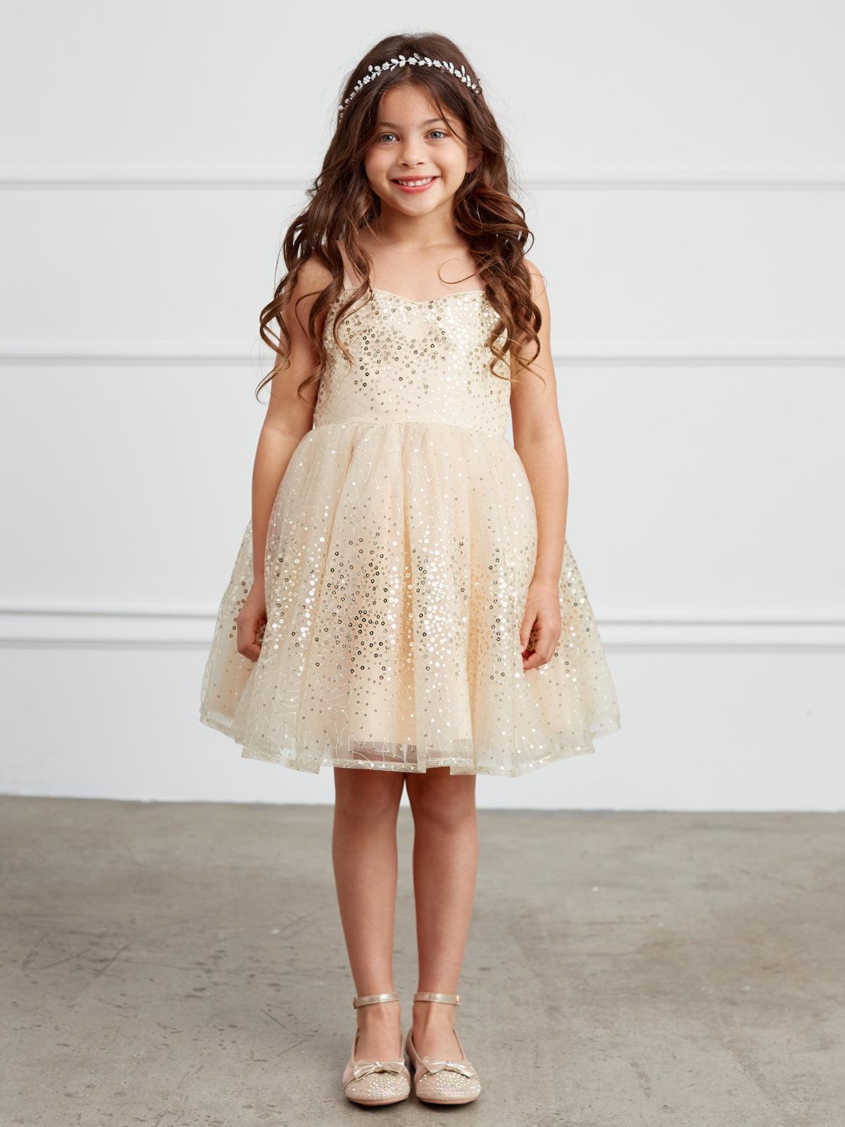 Girls Short Tulle Sequined Pageant Flower Girl Dress