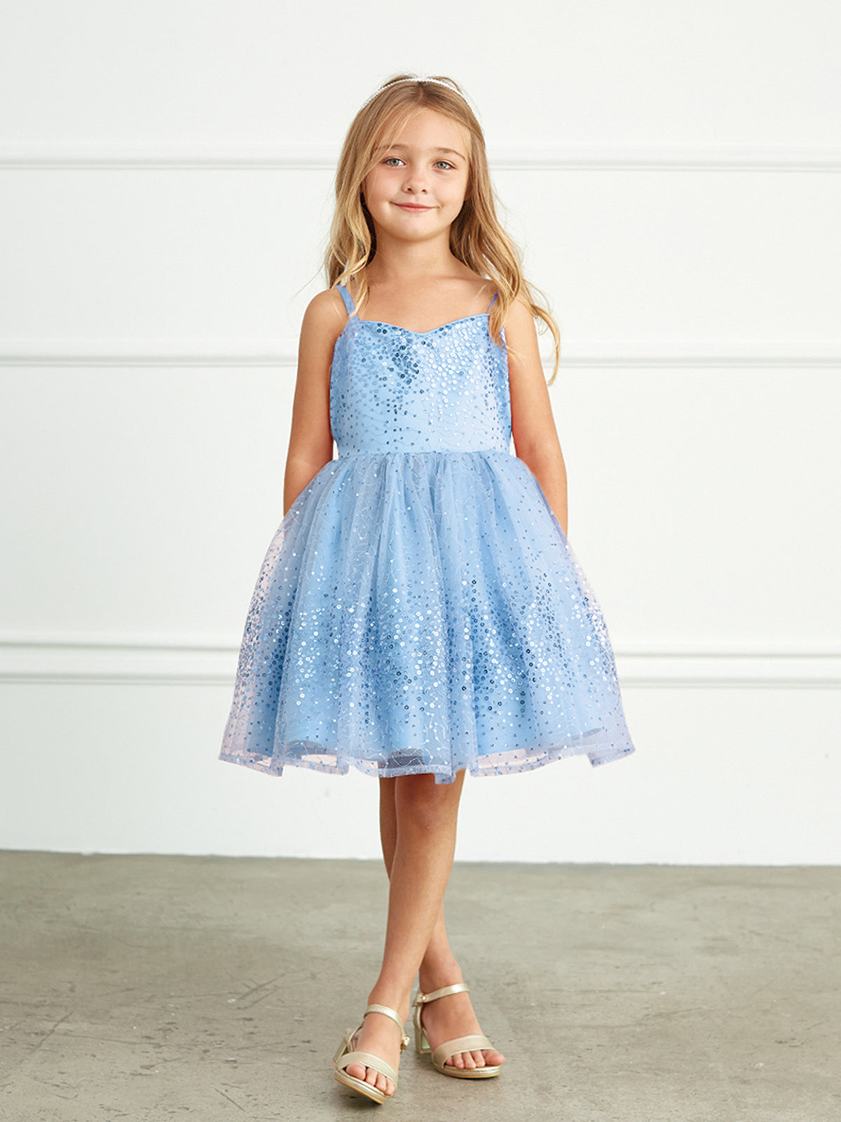 Girls Short Tulle Sequined Pageant Flower Girl Dress