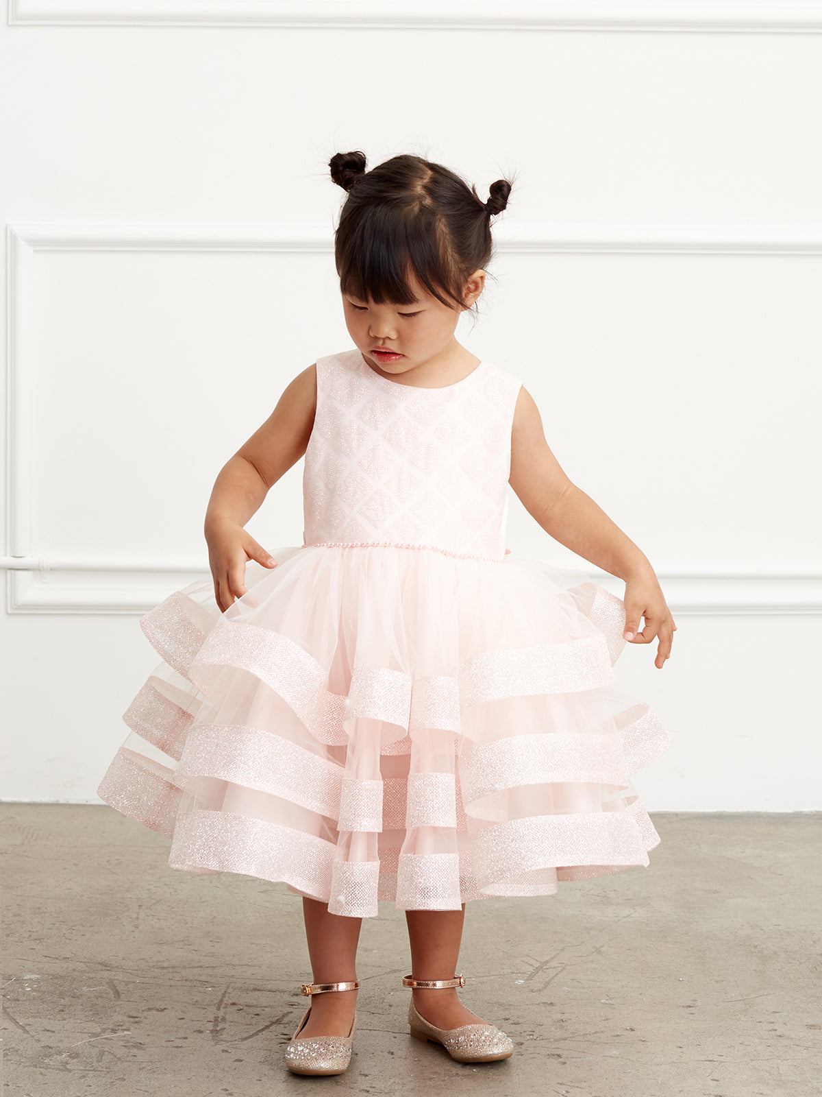 Adorably Cute Flower Girl Pageant Dress With Glitter Ruffled Skirt