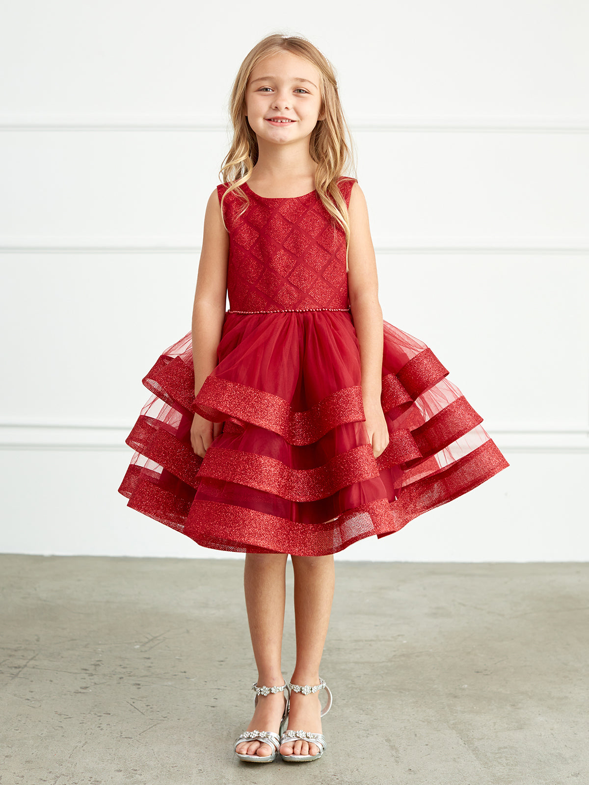 Adorably Cute Flower Girl Pageant Dress With Glitter Ruffled Skirt