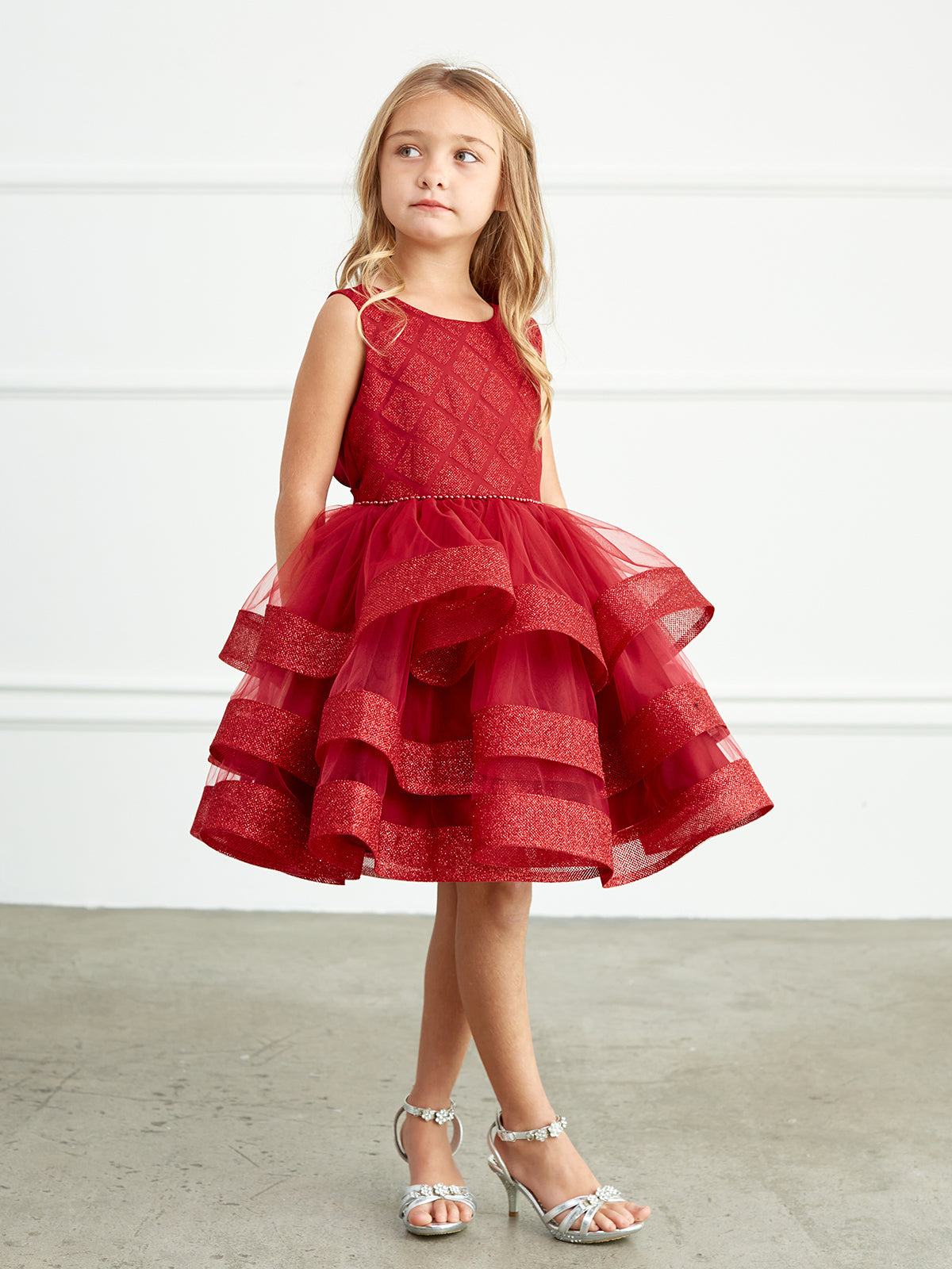 Adorably Cute Flower Girl Pageant Dress With Glitter Ruffled Skirt