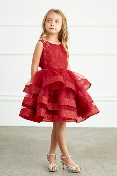 Adorably Cute Flower Girl Pageant Dress With Glitter Ruffled Skirt