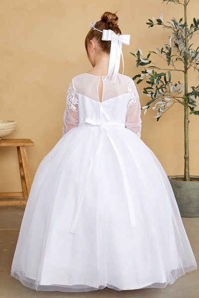 Communion Flower Girl Dress With Tulle Lace Illusion Sweetheart Neckline