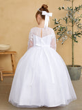 Communion Flower Girl Dress With Tulle Lace Illusion Sweetheart Neckline