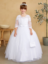 Communion Flower Girl Dress With Tulle Lace Illusion Sweetheart Neckline