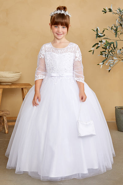 Communion Flower Girl Dress With Tulle Lace Illusion Sweetheart Neckline