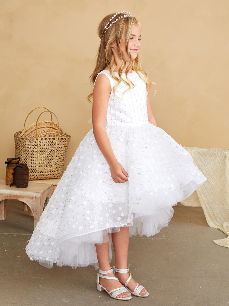 Beautiful Beaded Hi Low Girls Flower Girl Wedding Communion Dress