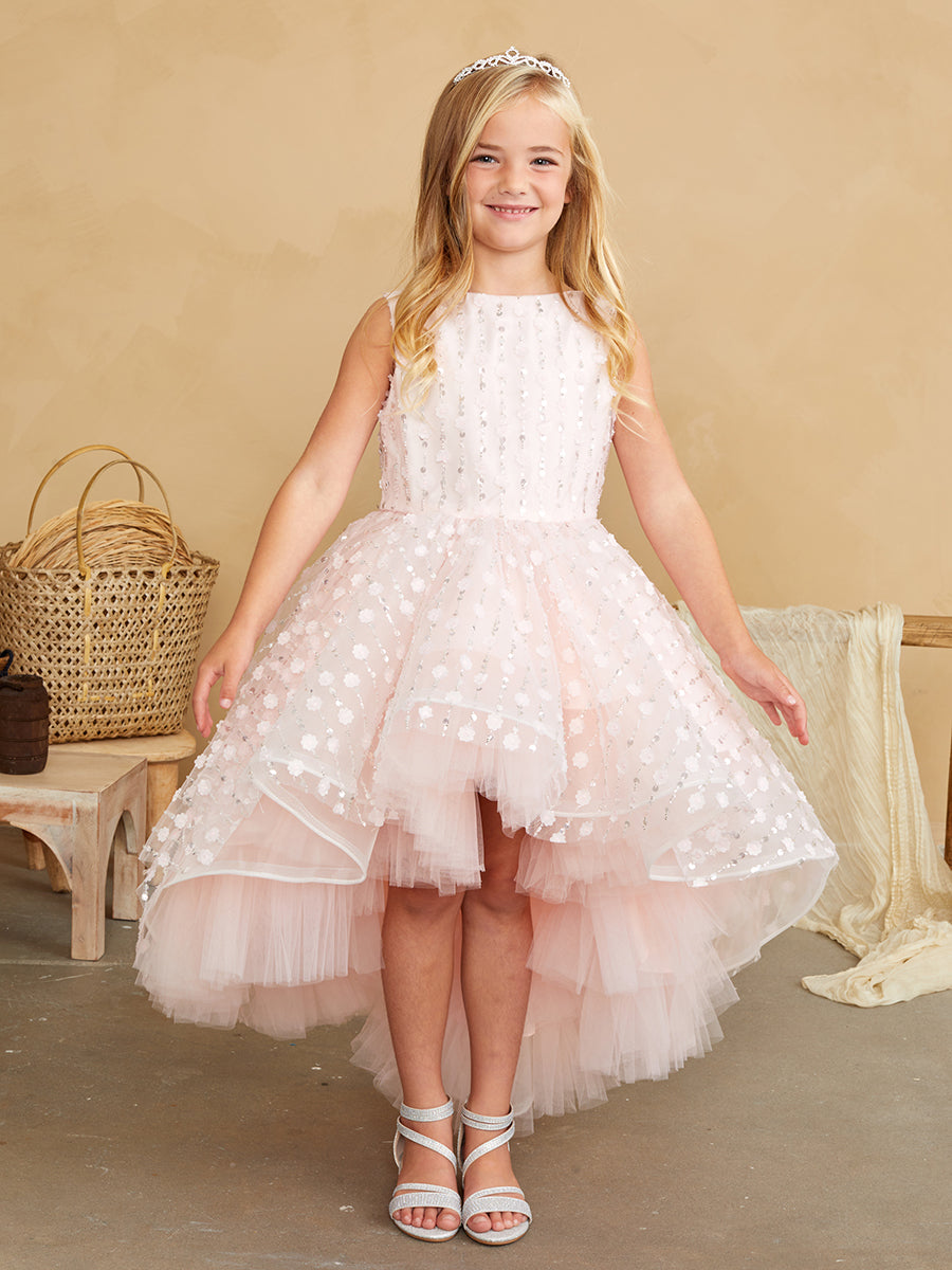 Beautiful Beaded Hi Low Girls Flower Girl Wedding Communion Dress