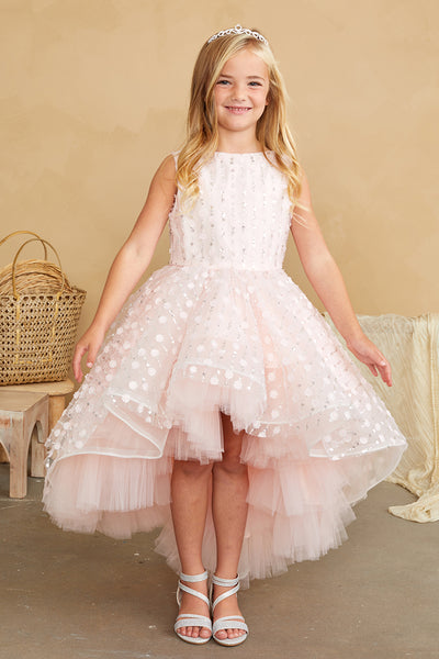 Beautiful Beaded Hi Low Girls Flower Girl Wedding Communion Dress