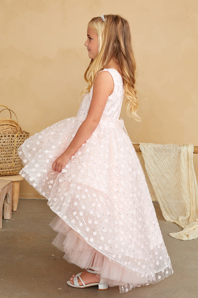Beautiful Beaded Hi Low Girls Flower Girl Wedding Communion Dress