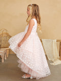 Beautiful Beaded Hi Low Girls Flower Girl Wedding Communion Dress