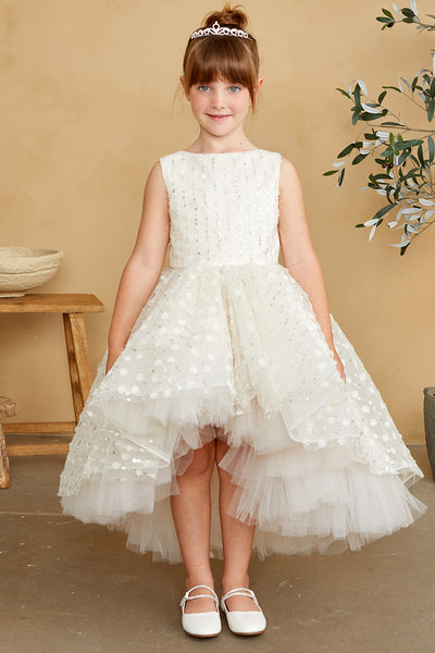 Beautiful Beaded Hi Low Girls Flower Girl Wedding Communion Dress
