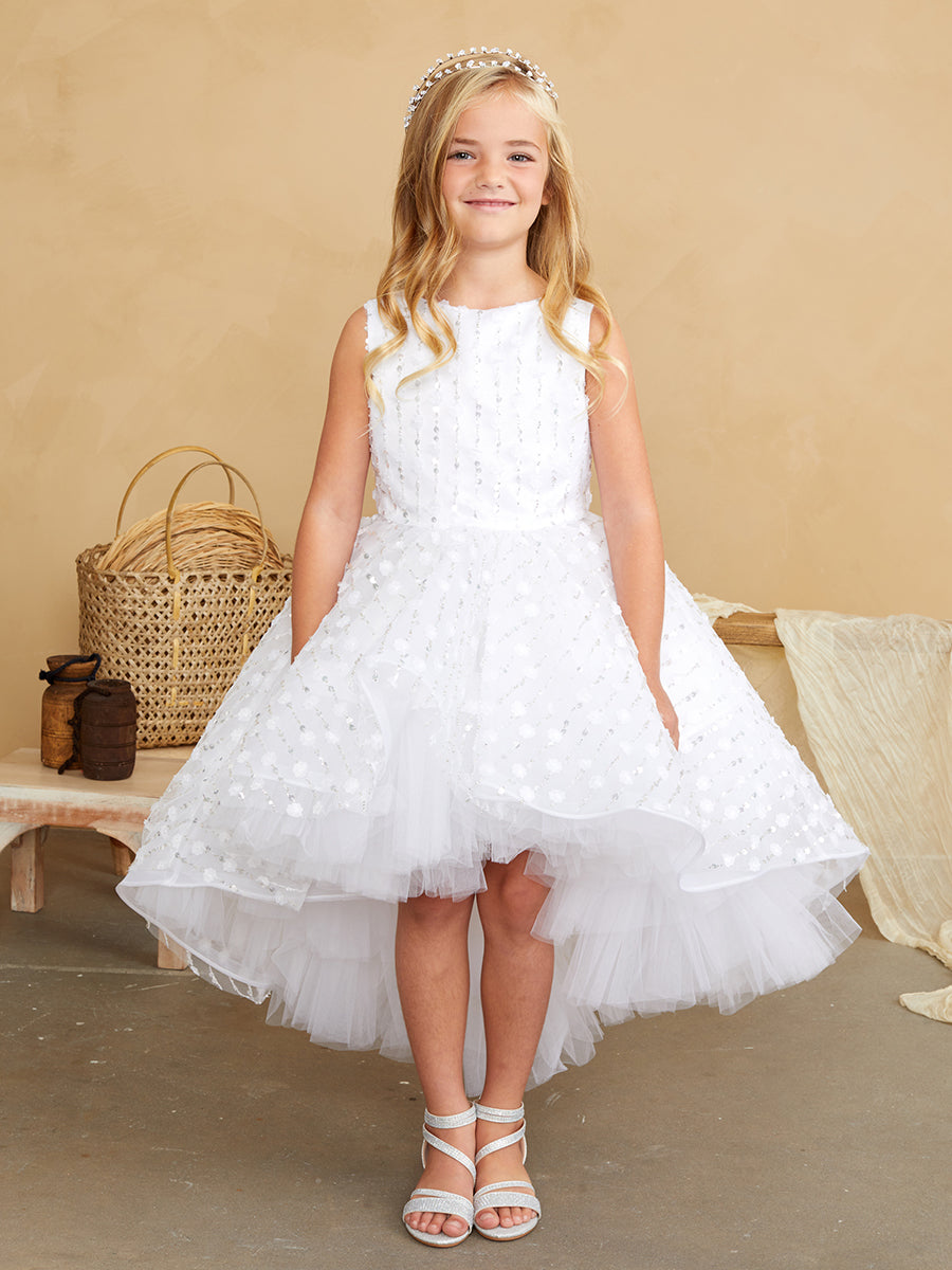 Beautiful Beaded Hi Low Girls Flower Girl Wedding Communion Dress