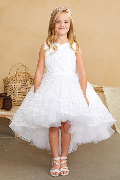 Beautiful Beaded Hi Low Girls Flower Girl Wedding Communion Dress