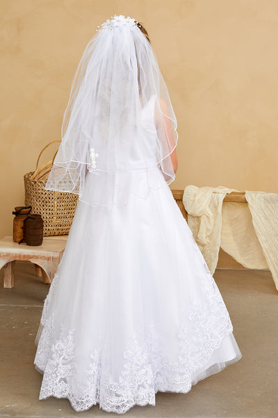 Girls Sleeveless Lace And Tulle Communion Dress In Long Length