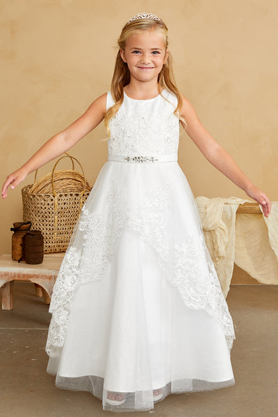Girls Sleeveless Lace And Tulle Communion Dress In Long Length
