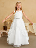 Girls Sleeveless Lace And Tulle Communion Dress In Long Length