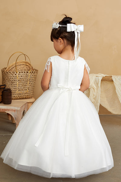 Girls Beautiful Beaded Lace Applique Tulle Communion Flower Girl Dress