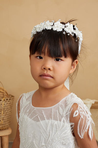 Girls Beautiful Beaded Lace Applique Tulle Communion Flower Girl Dress