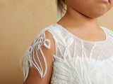 Girls Beautiful Beaded Lace Applique Tulle Communion Flower Girl Dress