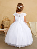 Girls Flower Girl 1st Communion Dress With Lace Illusion Neckline Mesh Skirt