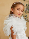 Flower Girl Communion Glitter Polka Dot Beaded Illusion Neckline Dress