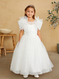 Flower Girl Communion Glitter Polka Dot Beaded Illusion Neckline Dress