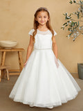 Gorgeous Glitter Tulle Girls First Communion Wedding Party Floor Length Dress