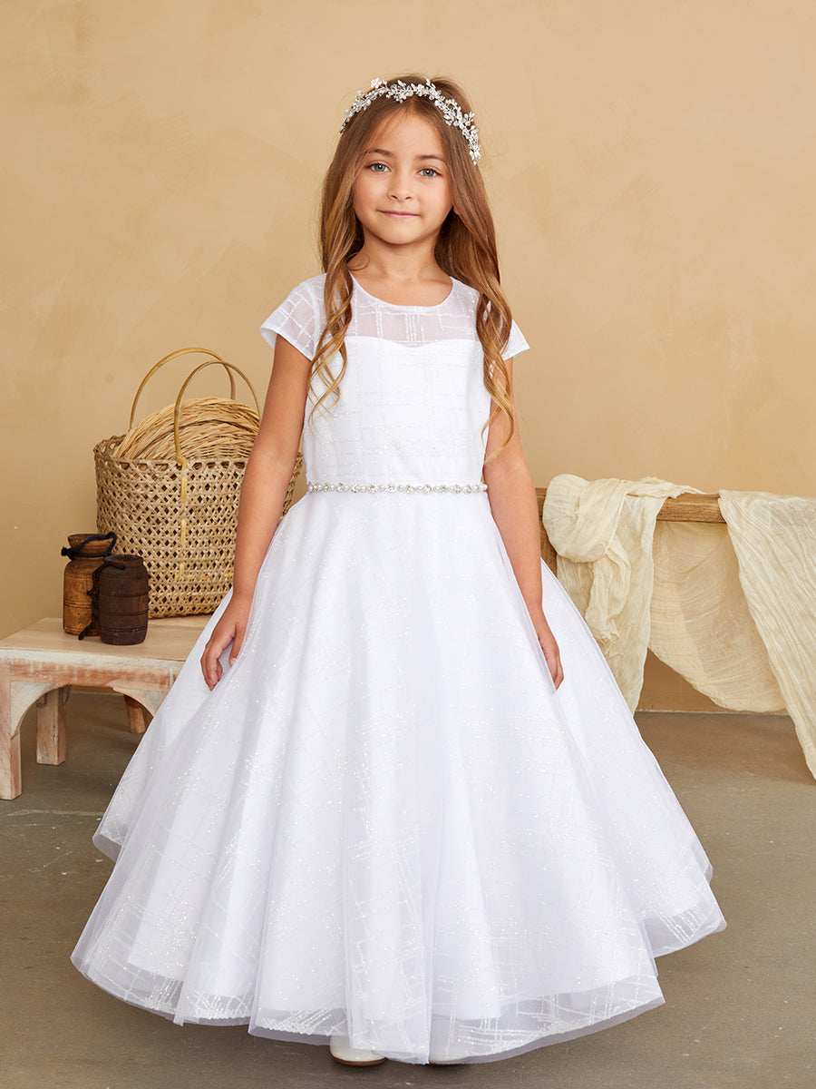 Gorgeous Glitter Tulle Girls First Communion Wedding Party Floor Length Dress