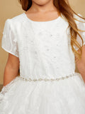 Girls Beautiful 3D Floral Beaded Pearl Lace Communion Flower Girl Dress