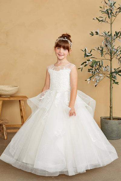 Girls Beautiful Lace illusion Tulle Flower Girl Wedding Party Communion Dress