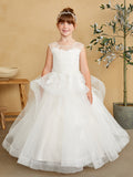 Girls Beautiful Lace illusion Tulle Flower Girl Wedding Party Communion Dress