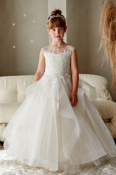 Girls Beautiful Lace illusion Tulle Flower Girl Wedding Party Communion Dress
