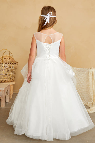 Girls Beautiful Lace illusion Tulle Flower Girl Wedding Party Communion Dress
