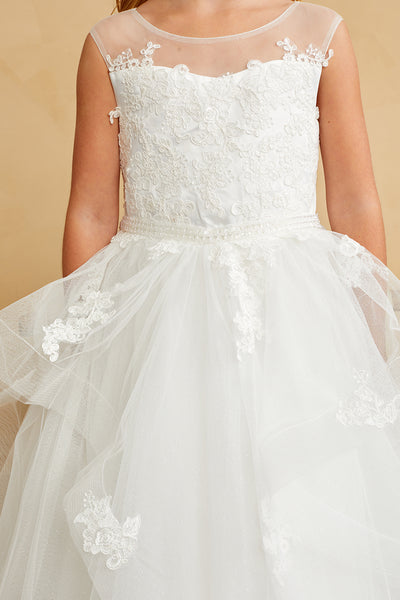 Girls Beautiful Lace illusion Tulle Flower Girl Wedding Party Communion Dress
