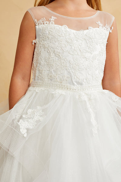 Girls Beautiful Lace illusion Tulle Flower Girl Wedding Party Communion Dress