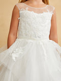 Girls Beautiful Lace illusion Tulle Flower Girl Wedding Party Communion Dress