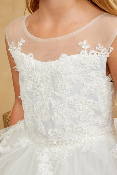 Girls Beautiful Lace illusion Tulle Flower Girl Wedding Party Communion Dress