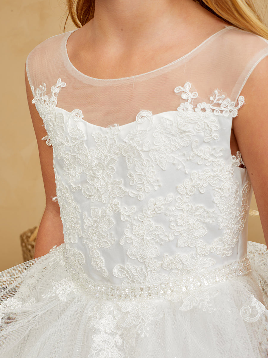 Girls Beautiful Lace illusion Tulle Flower Girl Wedding Party Communion Dress