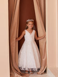 Lainey Communion  Dress – Sparkling Sequins & Floral Embroidery