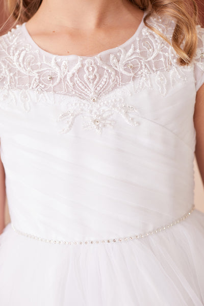 Shop Tea Length Tulle Communion Dresses With Chic Ruched Bodice