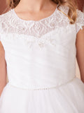Shop Tea Length Tulle Communion Dresses With Chic Ruched Bodice