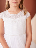 Shop Tea Length Tulle Communion Dresses With Chic Ruched Bodice