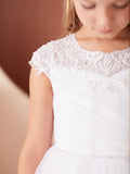 Shop Tea Length Tulle Communion Dresses With Chic Ruched Bodice