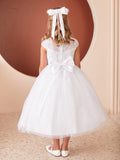 Shop Tea Length Tulle Communion Dresses With Chic Ruched Bodice